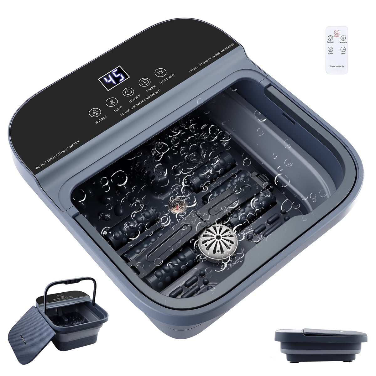 Doulami Collapsible Foot Spa Massager with Heat & Massage Rollers,Temp Control,Bubble,Touch Screen,Remote Control